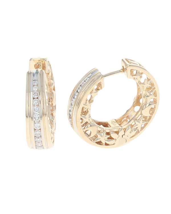 Diamond Moon and Stars Hoop Earrings