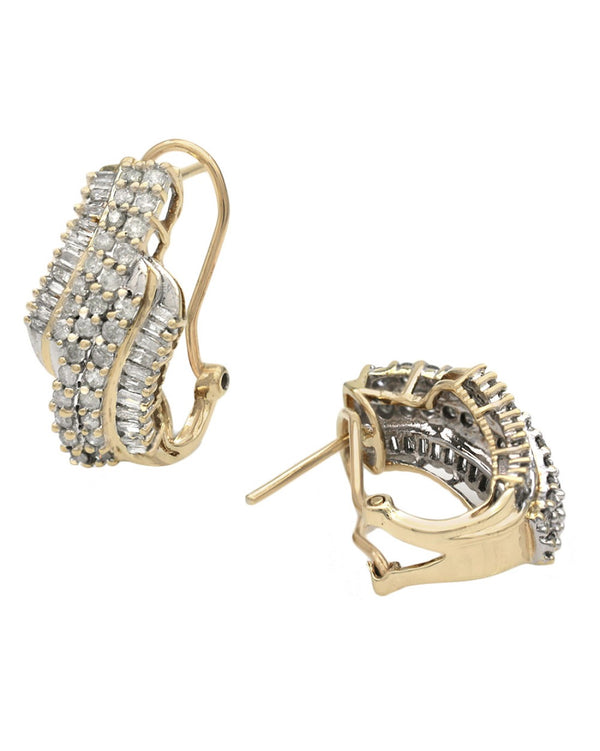 Diamond Bypass Earrings in White and Yellow Gold