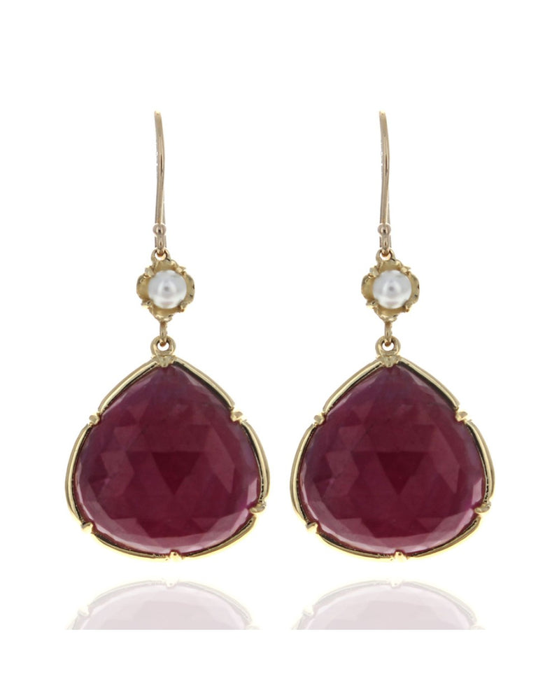 Ruby Slice and Pearl Drop Earrings