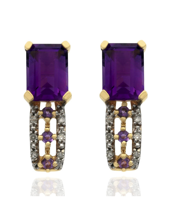 Amethyst and Diamond 'J' Earrings in Yellow Gold