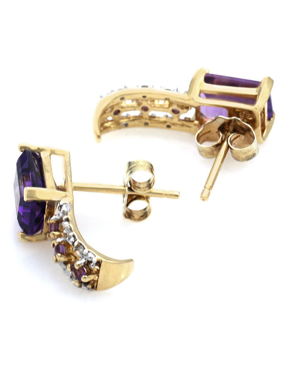 Amethyst and Diamond 'J' Earrings in Yellow Gold