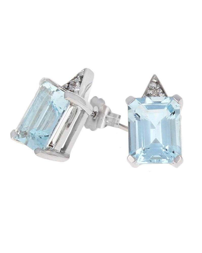 Aquamarine and Diamond Accent Stud Earrings