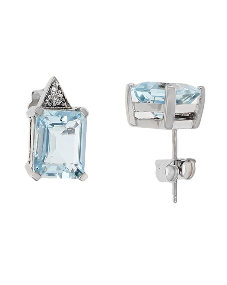 Aquamarine and Diamond Accent Stud Earrings