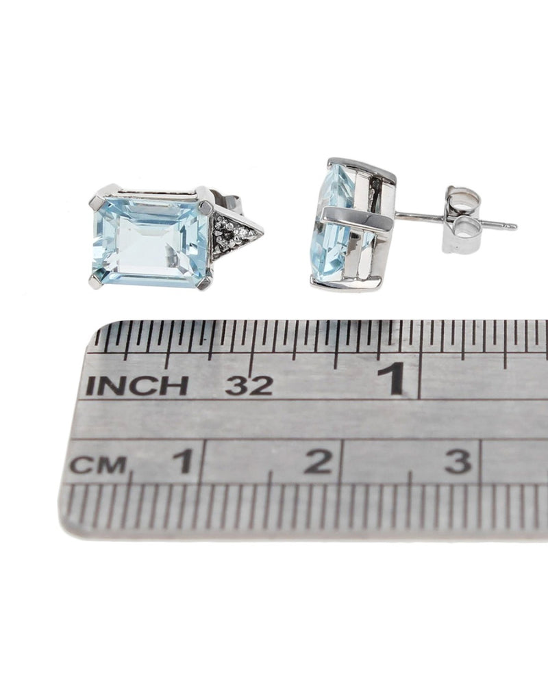 Aquamarine and Diamond Accent Stud Earrings