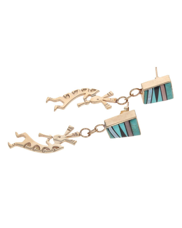 Mixed Gemstone Inlay Kokopelli Dangle Earrings