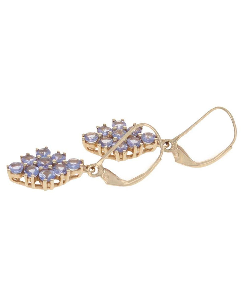 Tanzanite Diamond Shaped Cluster Dangle Earrings in Yellow Gold