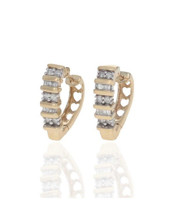 Alternating Round and Baguette Heart Huggie Earrings