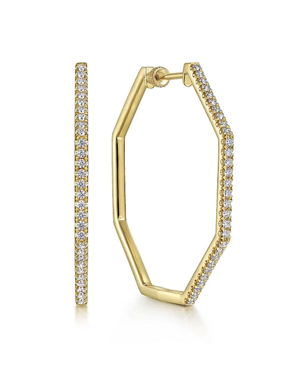 Gabriel & Co. 7 Sided Diamond Classic Hoop Earrings