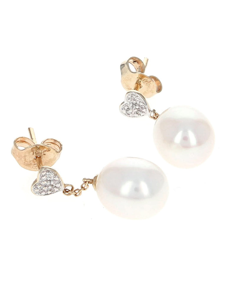 Freshwater Pearl and Diamond Heart Accent Drop Earrings