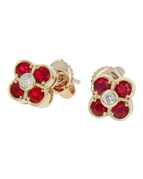 Ruby and Diamond Quatrefoil Stud Earrings