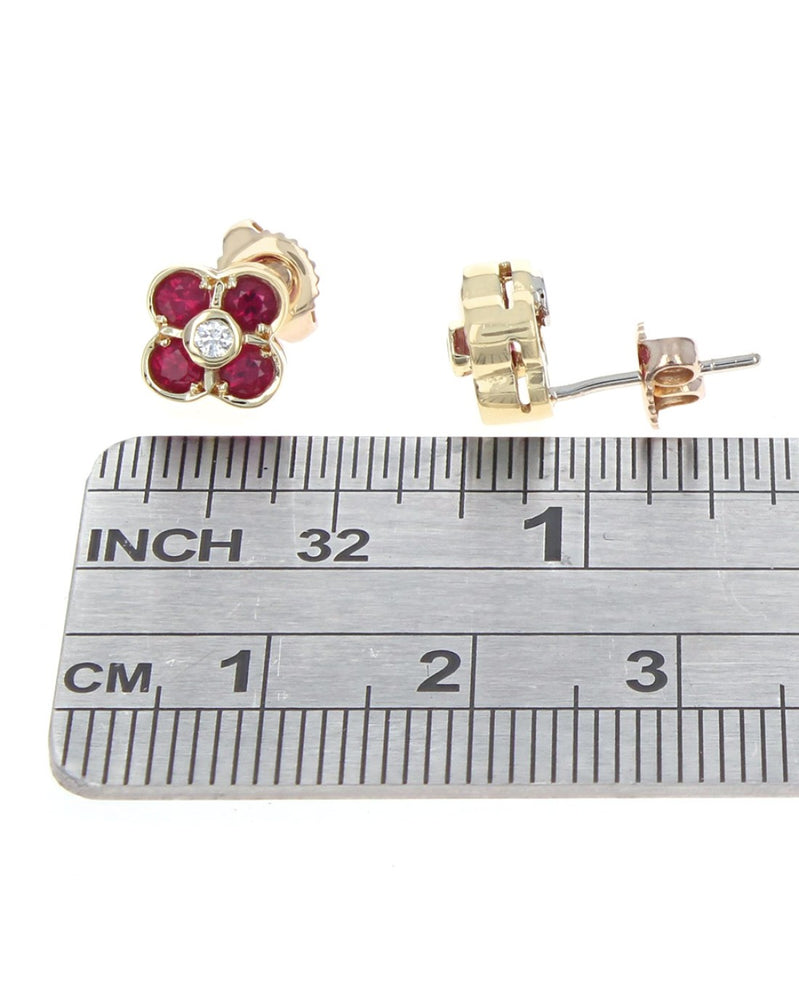 Ruby and Diamond Quatrefoil Stud Earrings