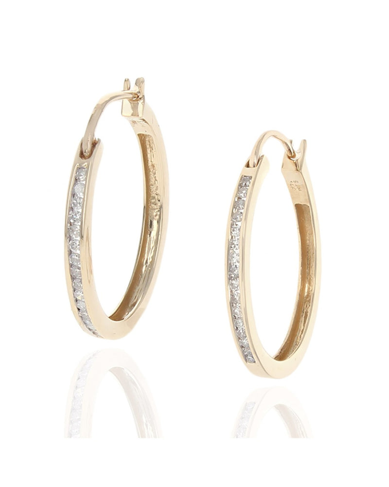 Channel Set Diamond Hoop Earrings