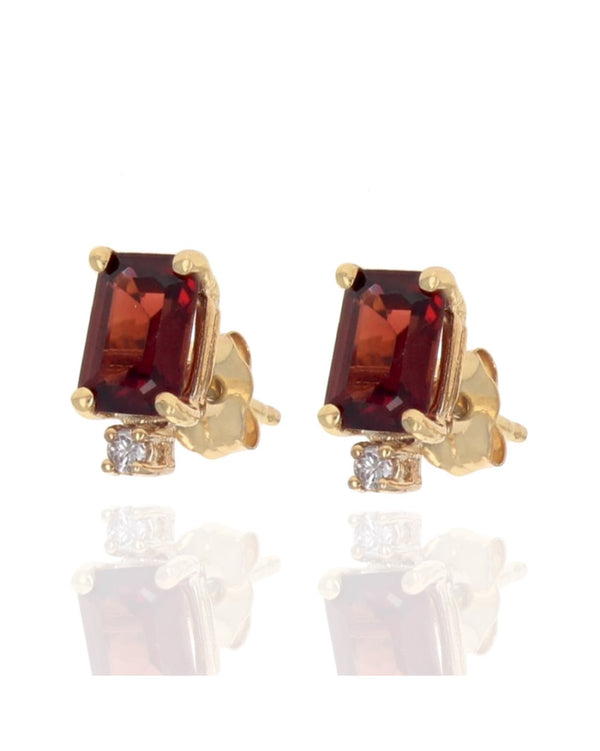 Garnet and Diamond Stud Earrings in Yellow Gold