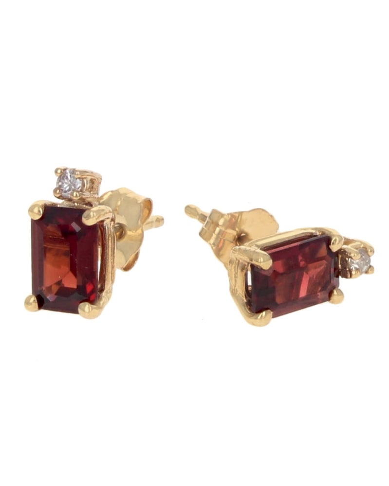 Garnet and Diamond Stud Earrings in Yellow Gold