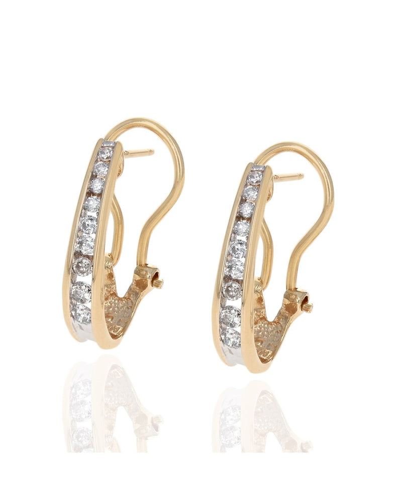 Diamond 'J' Hoop Earrings in White and Yellow Gold