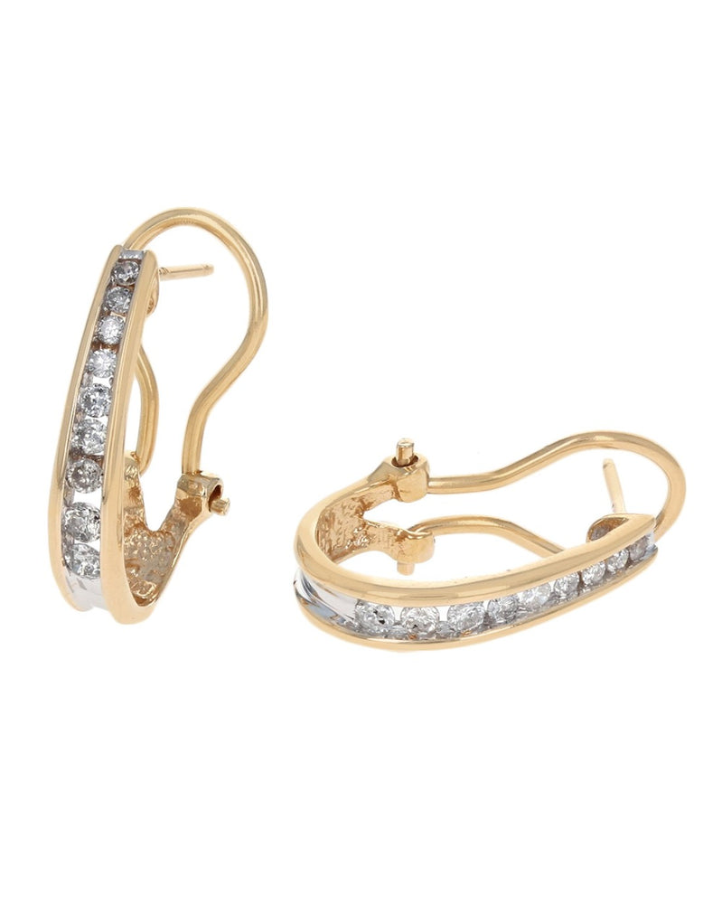 Diamond 'J' Hoop Earrings in White and Yellow Gold