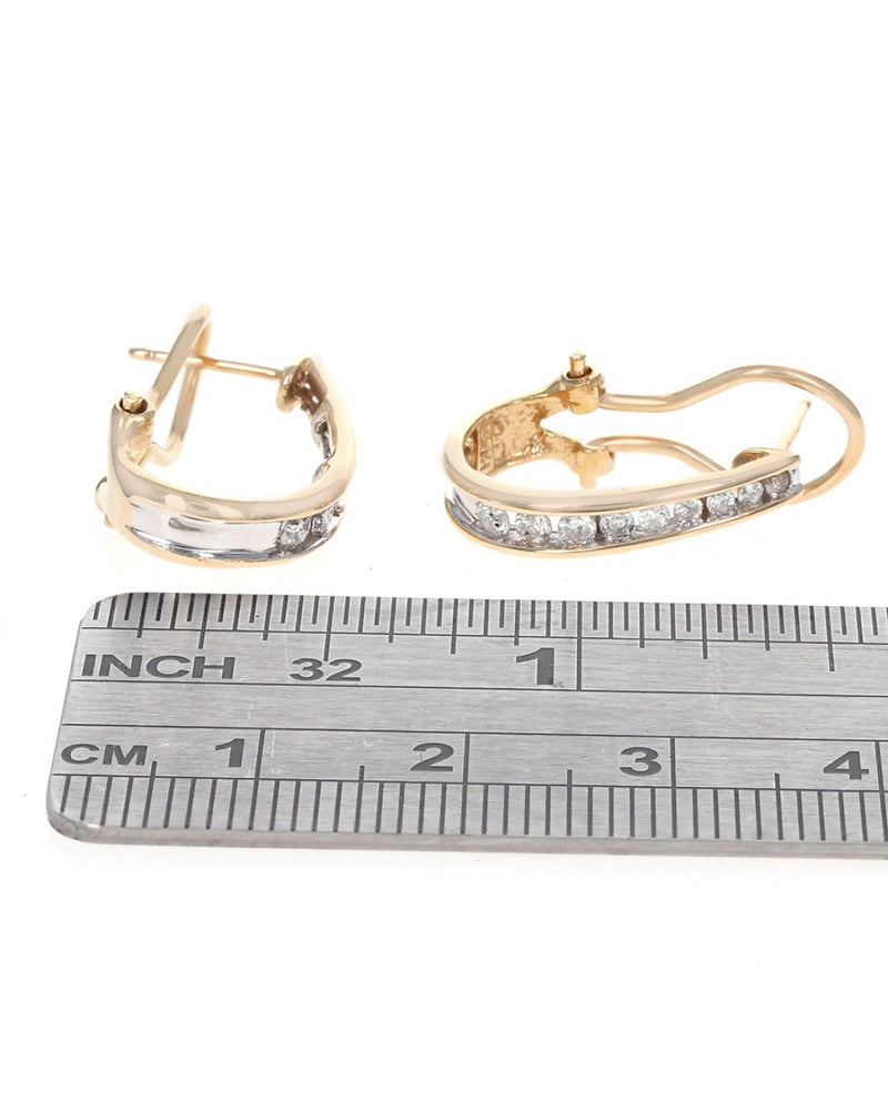 Diamond 'J' Hoop Earrings in White and Yellow Gold