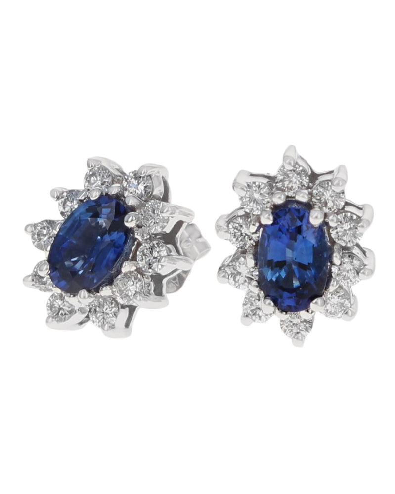 Oval Sapphire and Diamond Halo Stud Earrings