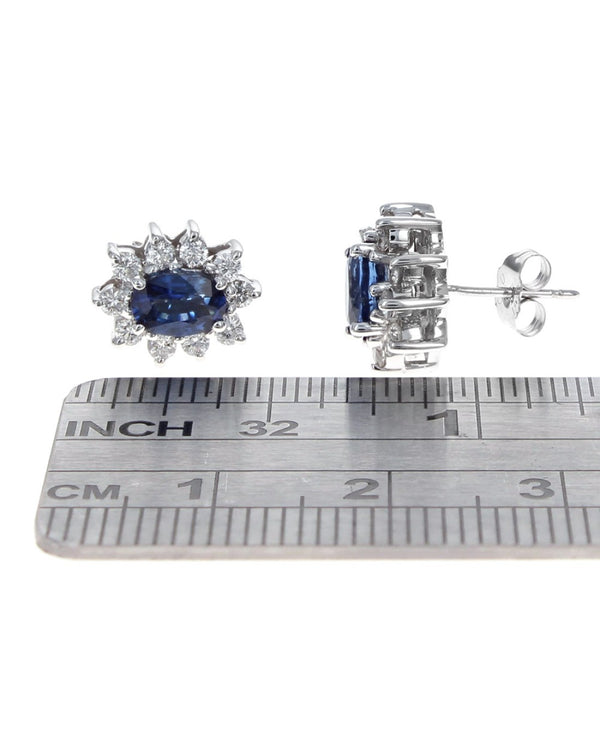 Oval Sapphire and Diamond Halo Stud Earrings