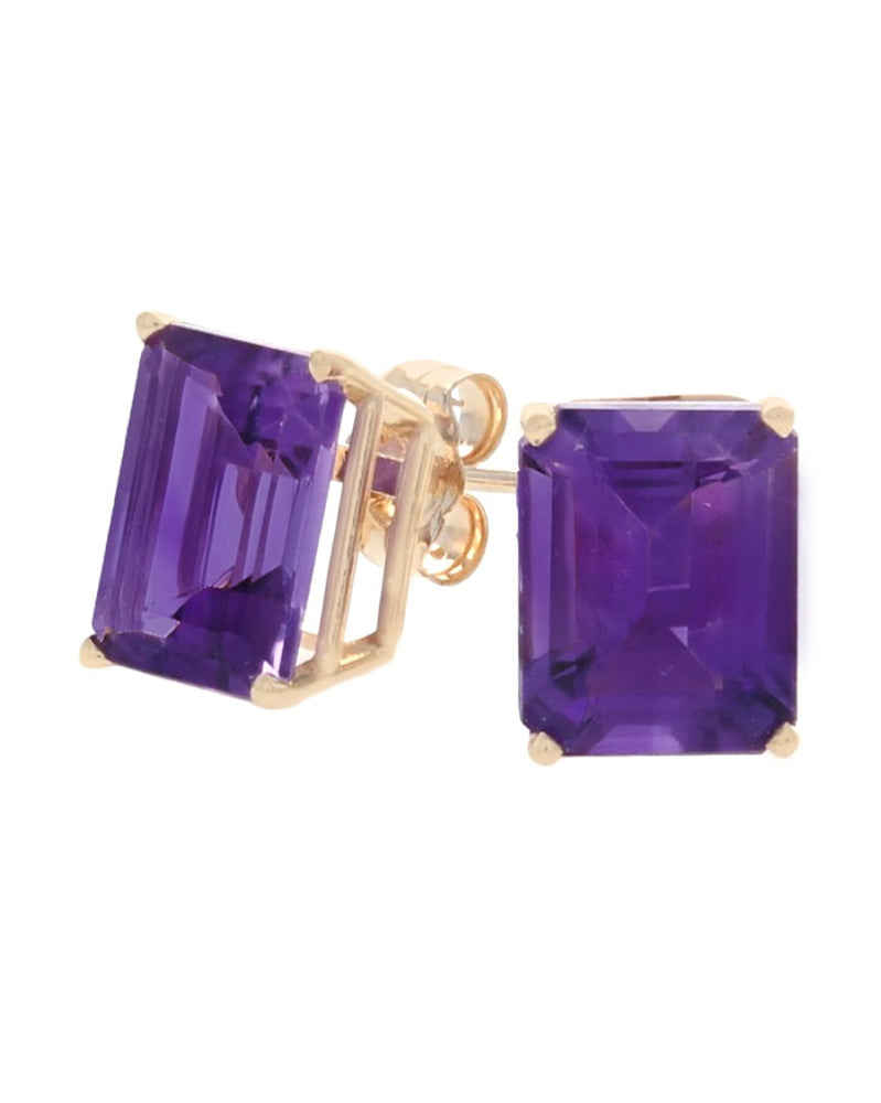 Emerald Cut Amethyst Stud Earrings