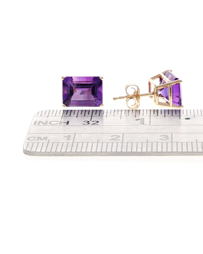 Emerald Cut Amethyst Stud Earrings