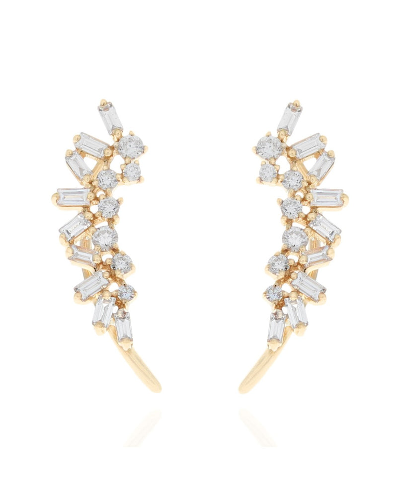 Baguette and Round Diamond Climber Earrings