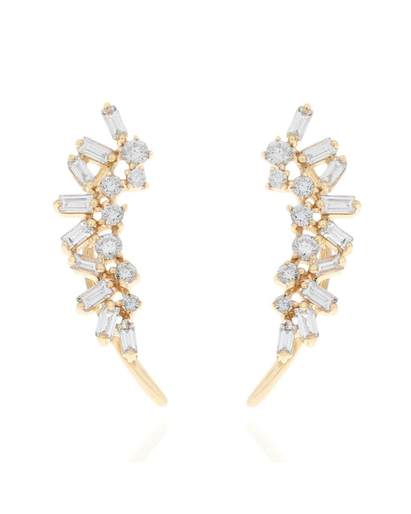 Baguette and Round Diamond Climber Earrings