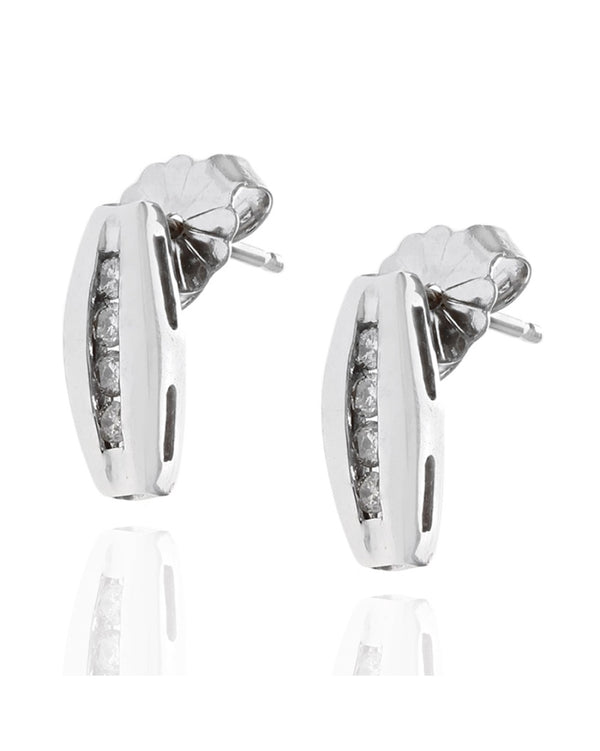 Diamond Curved Bar Earrings in White Gold