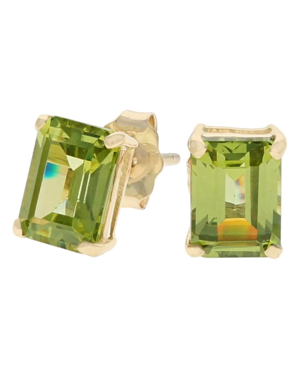 Emerald Cut Peridot Stud Earrings