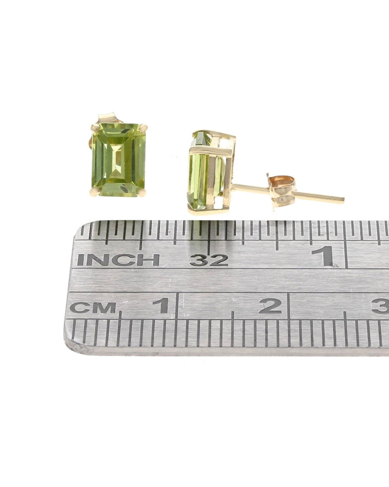 Emerald Cut Peridot Stud Earrings