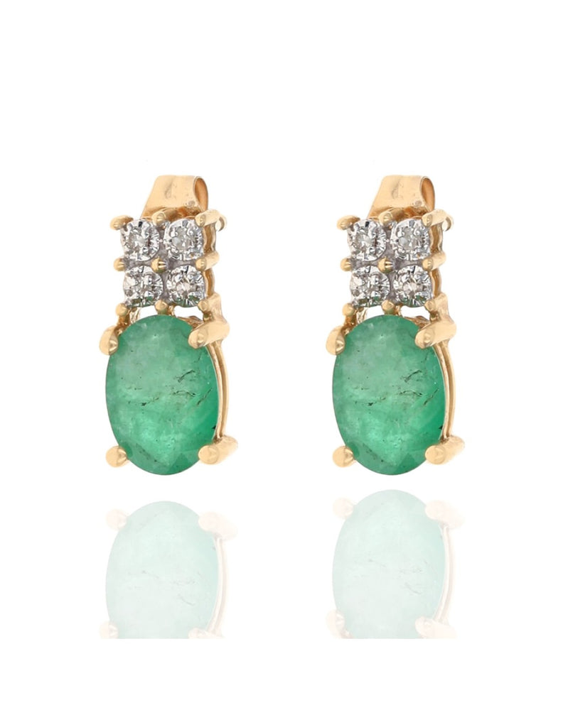 Emerald and Diamond Accent Stud Earrings in Yellow Gold