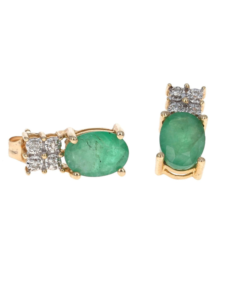 Emerald and Diamond Accent Stud Earrings in Yellow Gold