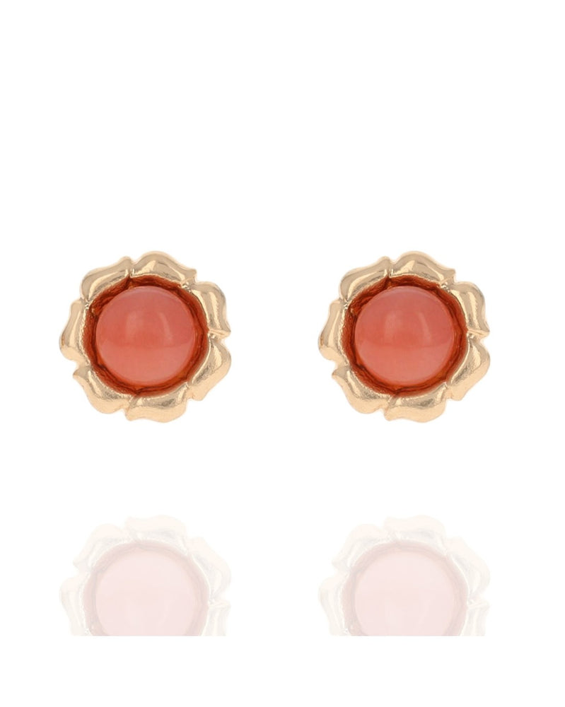 Coral Flower Stud Earrings in Yellow Gold