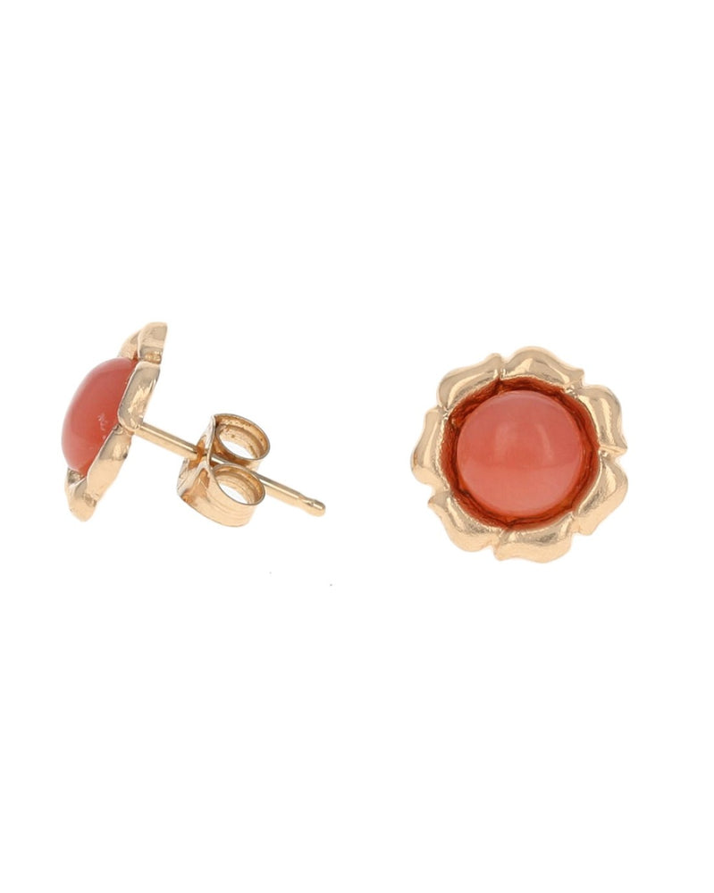 Coral Flower Stud Earrings in Yellow Gold