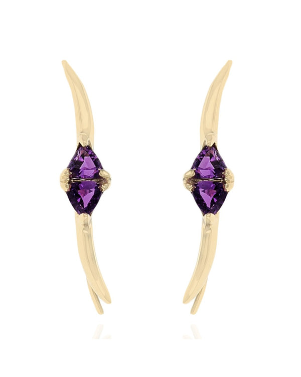 Amethyst Curved Threader Earrings in Yellow Gold