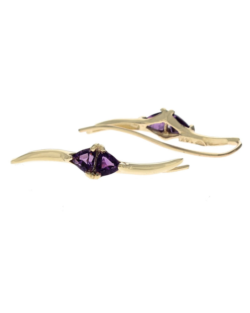 Amethyst Curved Threader Earrings in Yellow Gold