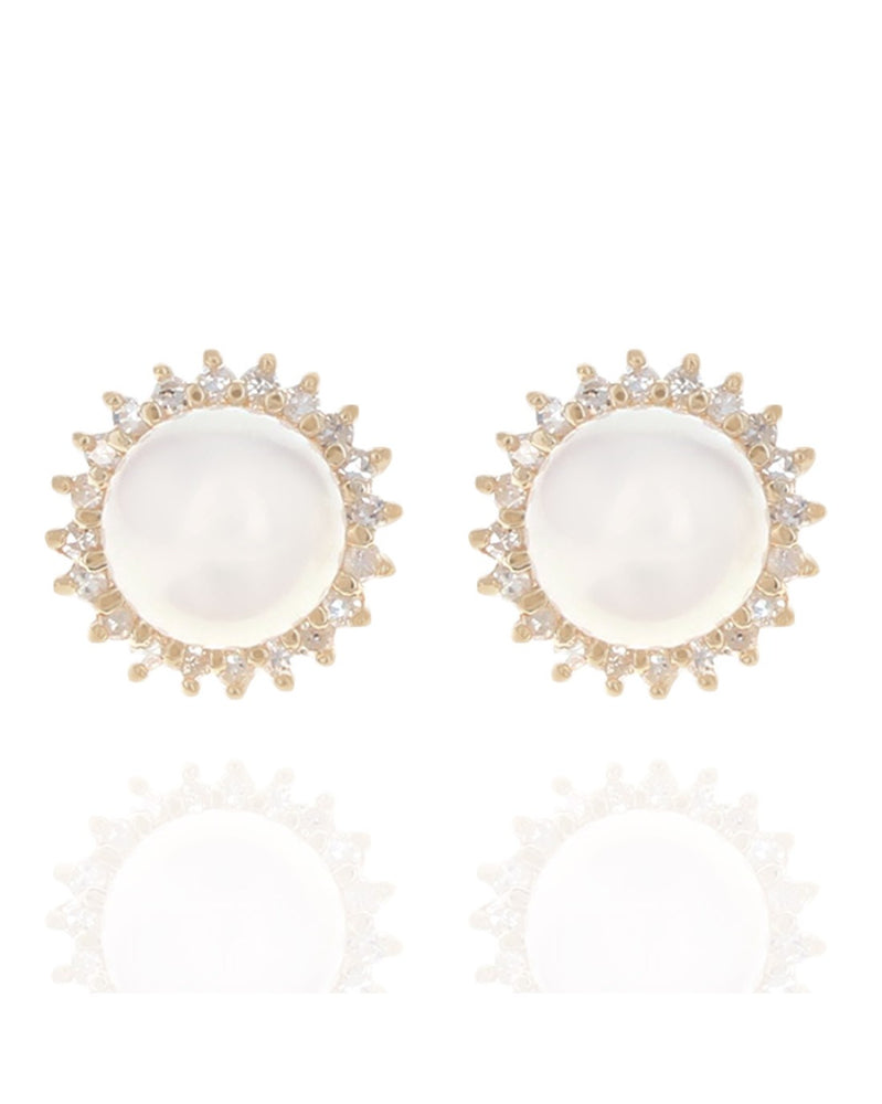 Pearl and Diamond Halo Stud Earrings