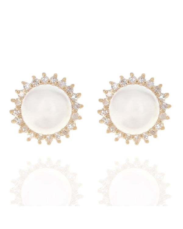 Pearl and Diamond Halo Stud Earrings
