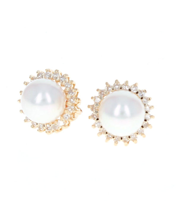 Pearl and Diamond Halo Stud Earrings