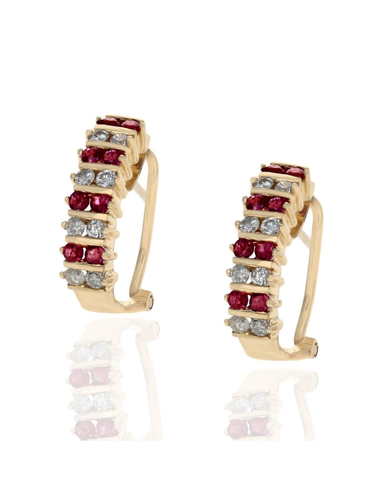 Alternating Ruby and Diamond J Earrings