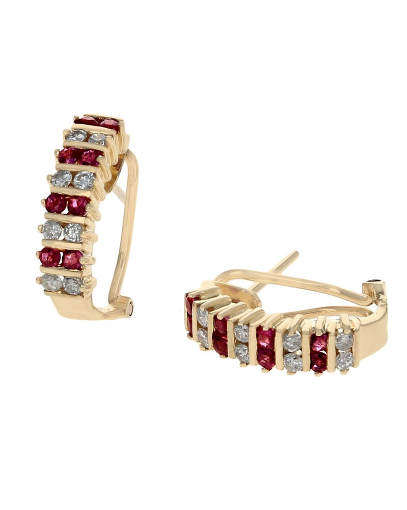 Alternating Ruby and Diamond J Earrings