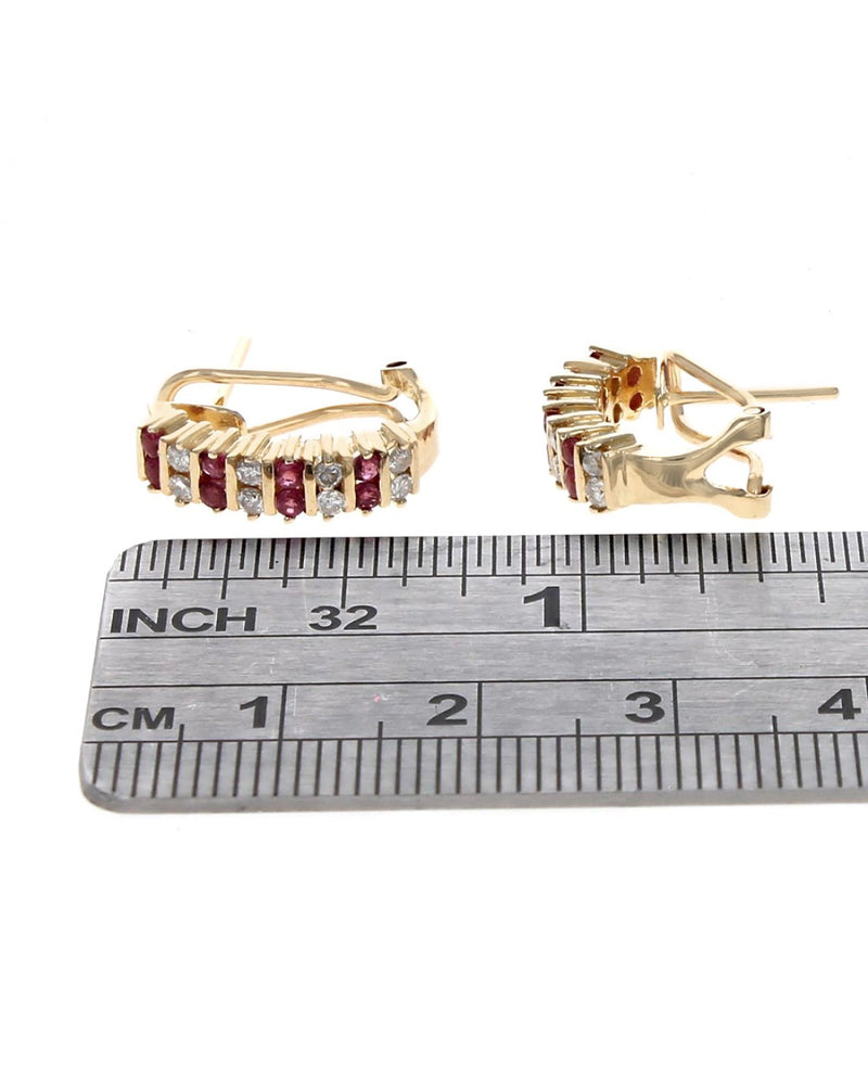 Alternating Ruby and Diamond J Earrings