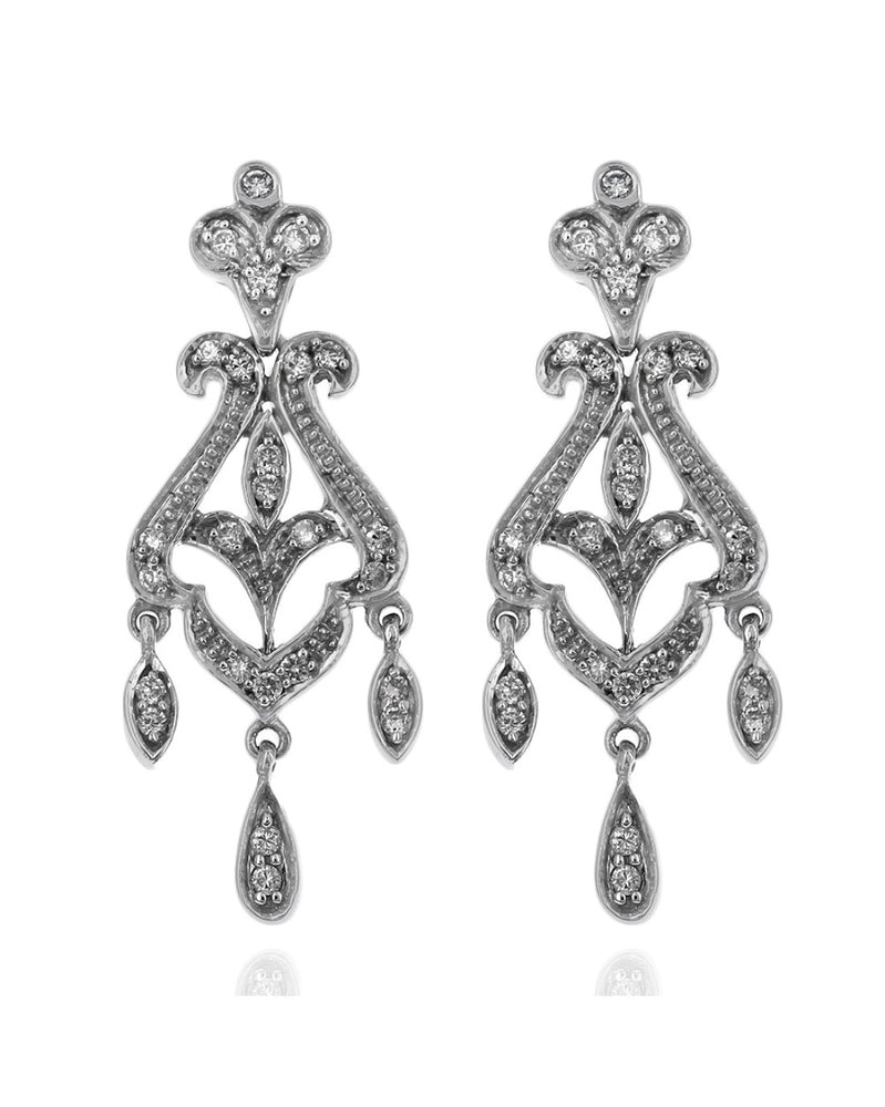 Diamond Scroll motif Marquise Station Dangle Earrings