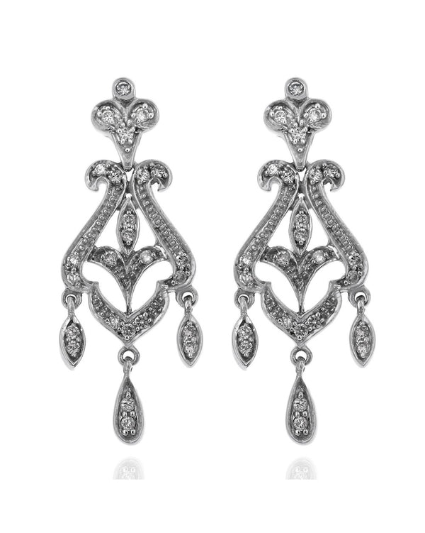 Diamond Scroll motif Marquise Station Dangle Earrings