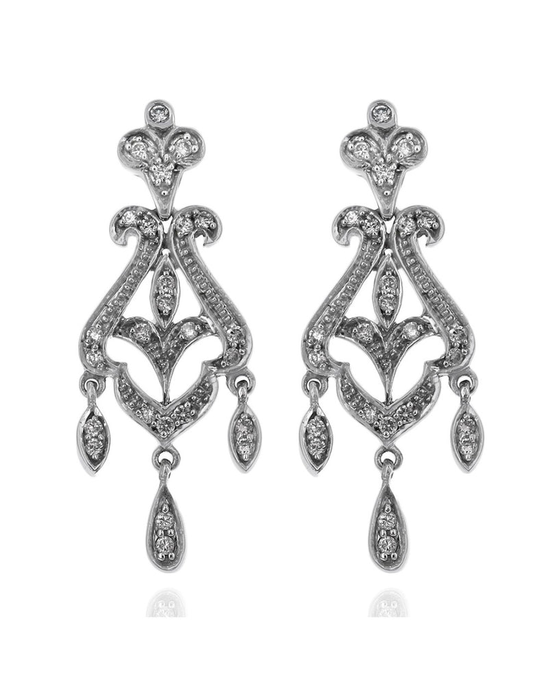 Diamond Scroll motif Marquise Station Dangle Earrings