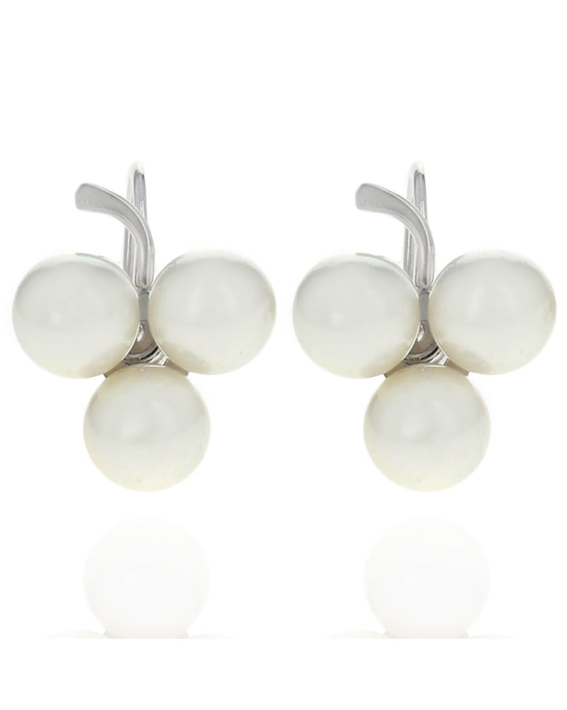 Vintage Triple Pearl Screwback Earrings in White Gold