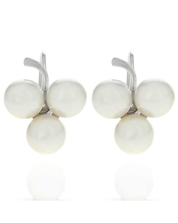 Vintage Triple Pearl Screwback Earrings in White Gold