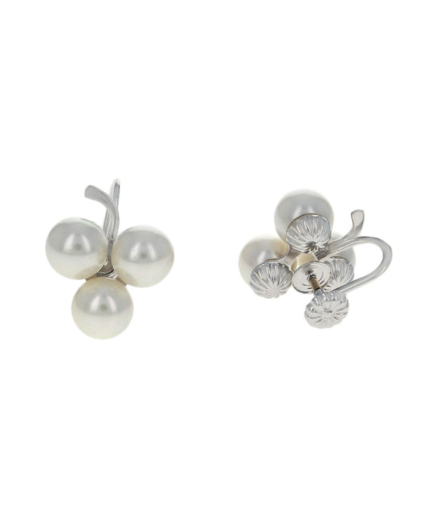 Vintage Triple Pearl Screwback Earrings in White Gold