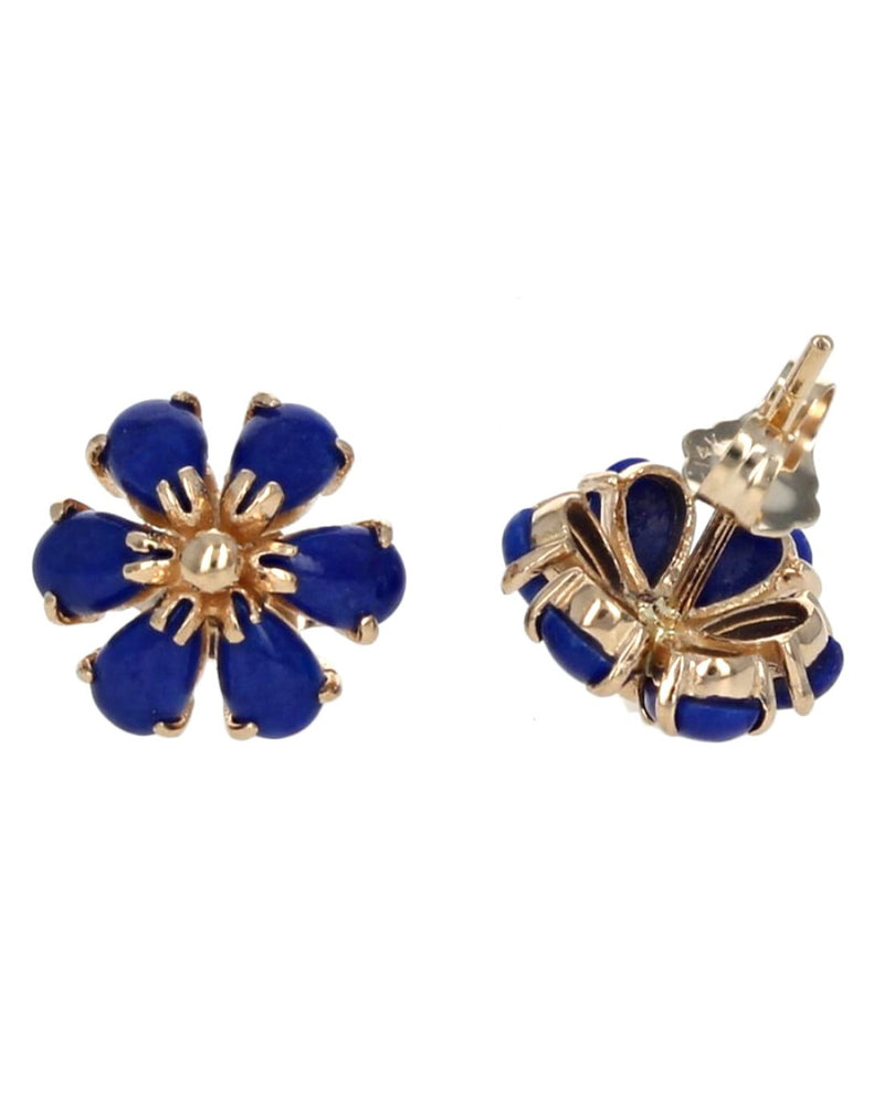 Lapis Lazuli Flower Stud Earrings in Yellow Gold