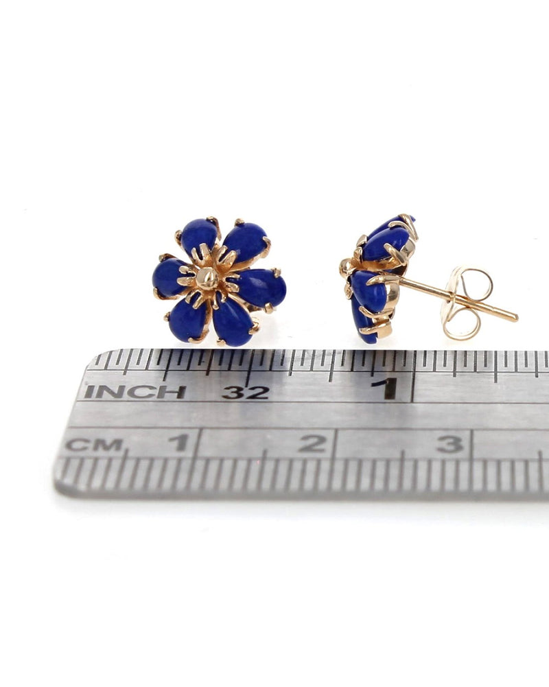 Lapis Lazuli Flower Stud Earrings in Yellow Gold